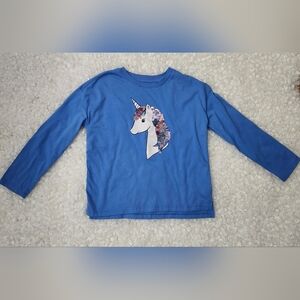 Just Kidding Kids Blue Unicorn Sequin Long Sleeve Shirt Girls Size M 8-10